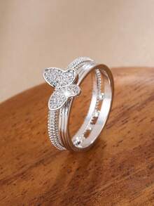 欧美风格女士个性化蝴蝶戒指，优雅别致 - 銀色 - 查看 1