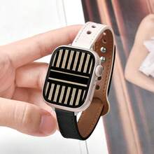 Color Block Smart Watch Band With Slim Double Buckles For Women/Valentine'S Gifts/New Year'S Gifts/Valentine'S Day Game/New Year Game/Wedding Game/New Year'S Gift/Valentine'S Day Gift, Compatible With Apple Watch Se/8/7/6/5/4/3/2/1 - Black+White - View 3