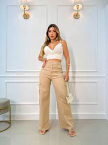 Women Pants - 米色 - 查看 2