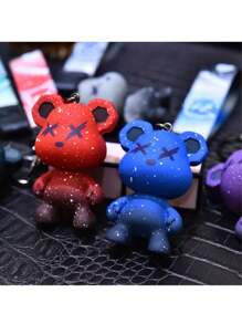 Llavero bonito con colgante de peluche de oso estrella de dibujos animados con correa, regalo para el Día de San Valentín, cumpleaños, accesorios para el coche, colgante para bolso - Morado - View 3