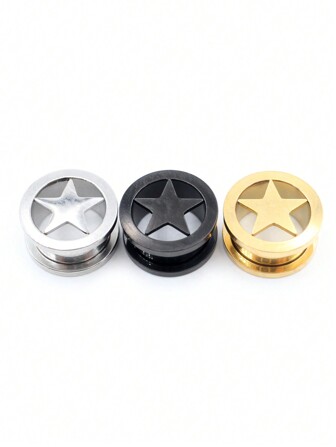 2 件 6 毫米-16 毫米不锈钢耳塞和耳洞星形耳洞螺丝耳环扩展器耳塞身体珠宝穿孔