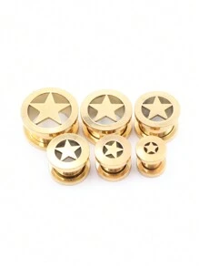 2 件 6 毫米-16 毫米不锈钢耳塞和耳洞星形耳洞螺丝耳环扩展器耳塞身体珠宝穿孔