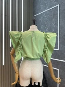 cropped tricoline barbado - Verde - Visão 5