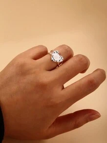 1個浪漫時尚合金白色心形寶石戒指,情人節送女朋友的禮物 - 銀色-RING1262-1 - 查看 12