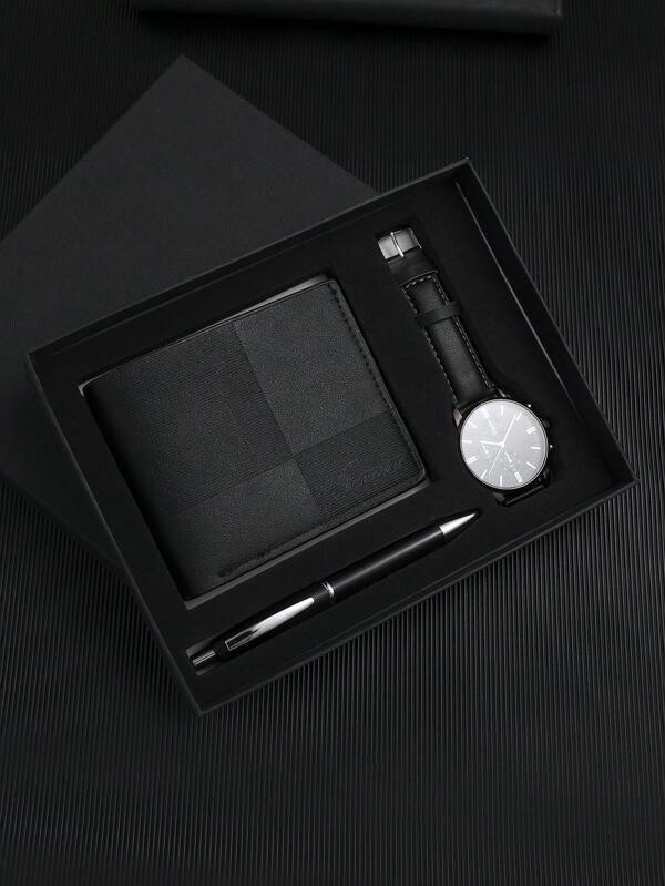 Gift Box Set Wedding Celebration Groomsman Gift Corporate Annual Meeting Businessmen Gift Classic & Fashionable Quartz Watch + Pen + Wallet + Gift Box Gift Party Holiday Gift