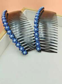 2入組女士水晶花髮梳,適合日常使用 - 藍色 - 查看 1