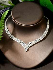 1 套复古方晶锆石几何装饰首饰套装，适合女性在情人节、妈妈、母亲、母亲节、礼物佩戴 - 銀色 - 查看 6