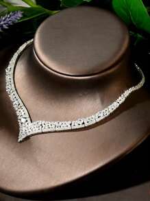 1 套复古方晶锆石几何装饰首饰套装，适合女性在情人节、妈妈、母亲、母亲节、礼物佩戴 - 銀色 - 查看 5