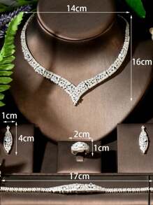 1 套复古方晶锆石几何装饰首饰套装，适合女性在情人节、妈妈、母亲、母亲节、礼物佩戴 - 銀色 - 查看 7