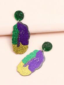 1對彩色三角幾何設計女士狂歡節耳環 - 彩色 - 查看 1