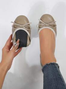 1pair Youth Comfortable Soft Foldable Bowknot Ballet Flats - Maroon - View 5