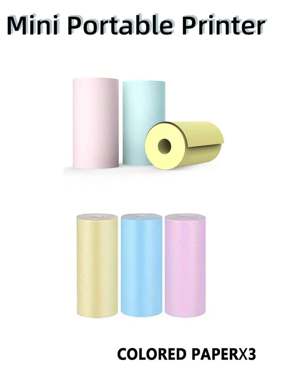 FoBianJie 3入組 迷你打印紙熱感標籤紙,彩色紙張適用於便攜式迷你口袋移動打印機