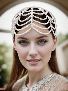 珍珠流蘇頭箍,適用於女士派對和宴會髮飾 - 米色 - 查看 1