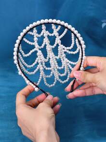 珍珠流蘇頭箍,適用於女士派對和宴會髮飾 - 米色 - 查看 5