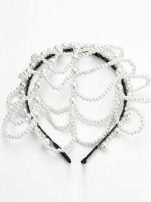 珍珠流蘇頭箍,適用於女士派對和宴會髮飾 - 米色 - 查看 7