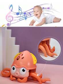 Juguete Musical De Cangrejo Bebé Gateando, Juguetes Electrónicos Iluminados Para Bebés Que Gatean Con Detección Automática De Obstáculos. Regalos Para Niños Y Niñas, Presenta Para Relleno De Medias Navideñas - Rosa - Ver 1