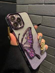 1 件高品质电镀渐变闪光串珠翼形设计防震手机壳带镜头膜，适用于 Apple 16 系列、17/17 Pro/17 Pro Max 防水防摔防刮 - 紫色 - 查看 3