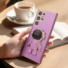 1 peça Capa de Telefone TPU com Suporte Duplo Eletroplado Roxo Compatível com Samsung S21/S21plus/S21 Ultra/S22/S22plus/S22 Ultra/S23/S23plus/S23 Ultra/S24/S24plus/S24 Ultra/S21fe/Note 20/Note20 Ultra, Unissex - Roxa - Ver 7