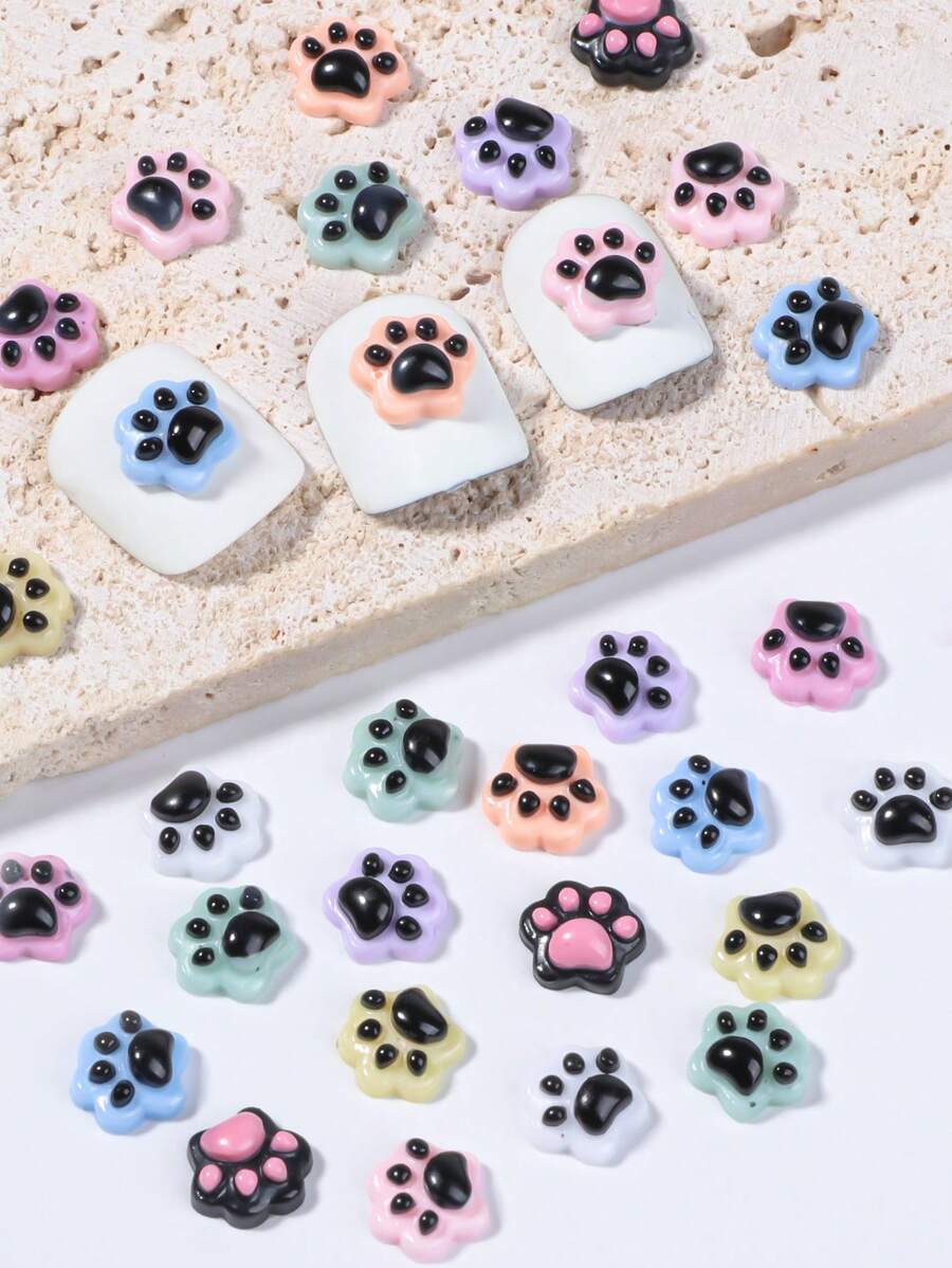 30 件樹脂美甲貓爪形狀裝飾、發光和卡通 3d 配件適合 Diy 彩色混合指甲裝飾 - 彩色 - 查看 1