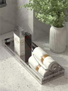 1入組鍍鉻浴室梳妝盤,金屬馬桶水箱盤,廚房托盤,18" X 6"矩形浴室梳妝盤,鍍鉻肥皂分配器香水珠寶盤 - 銀色 - 查看 1