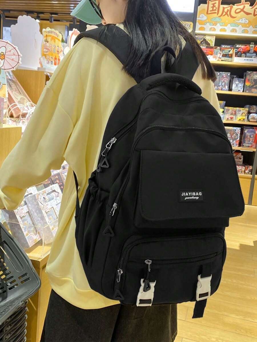 女性功能性背包,校園背包,大容量,經典款式,休閒風格適用於少女、女大學生、中學、高中、戶外、旅行、上學、工作、商務、通勤、假期等場合 - 黑色 - 查看 1