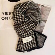 1pc Women's Colorblock Houndstooth Check Pattern Square Knit Scarf, Versatile, Suitable For Everyday Wear - Black - View 1