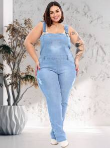 EWF JEANS Plus Size Denim Overalls - Màu xanh lam - Xem 1
