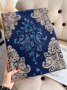 1條女士冬季厚款仿開司米繡花圍巾,配流蘇,波西米亞風格披肩斗篷,適用於旅遊 - 藏蓝色 - 查看 2