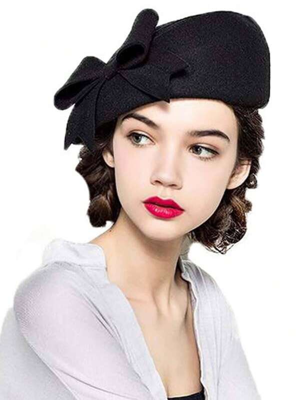 Black Elegant Beret Hats Women's Wool Felt Fascinators Fedora Hat