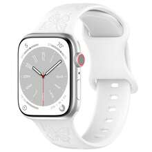 1入流行蝴蝶圖案放射狀雕刻工藝矽膠手錶帶,帶鈕扣,適用於apple Watch 38mm/40mm/41mm/42mm/44mm/45mm/49mm - 白色 - 查看 2