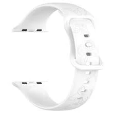 1入流行蝴蝶圖案放射狀雕刻工藝矽膠手錶帶,帶鈕扣,適用於apple Watch 38mm/40mm/41mm/42mm/44mm/45mm/49mm - 白色 - 查看 1