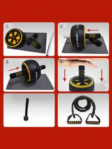2pcs/4pcs Roller Wheel Set - Ab Roller Wheel & Resistance Band With Knee Pad - Core Strength Training Equipment For Home Gym - Abs Exercise - A - View 4