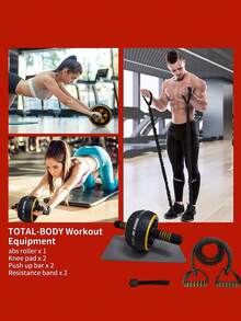 2pcs/4pcs Roller Wheel Set - Ab Roller Wheel & Resistance Band With Knee Pad - Core Strength Training Equipment For Home Gym - Abs Exercise - A - View 3