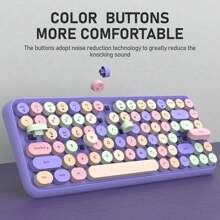 無線鍵盤,迷你便攜式84鍵打字機復古圓形按鍵鍵盤,兼容android、windows、pc、平板電腦,黑色,適用於家庭和辦公室鍵盤 - 混紫 - 查看 2