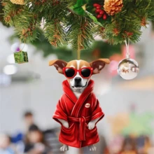 1入睡狗車內後視鏡掛件,2d車用或袋用鑰匙扣裝飾,盒裝友情禮物 - 紅色 - 查看 2