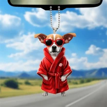 1入睡狗車內後視鏡掛件,2d車用或袋用鑰匙扣裝飾,盒裝友情禮物 - 紅色 - 查看 1