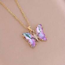 1pc High-end Style Gradual Color Cubic Zirconia Butterfly Necklace For Women/ Gift For Travel & Anniversary - White - View 6
