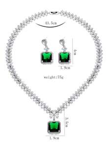 1套/3入歐美風格的方形花卉設計項鍊和耳環套裝,適用於婚禮、宴會、高層建築、女性、節日場合 - 正方 - 查看 5