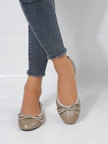 1pair Youth Comfortable Soft Foldable Bowknot Ballet Flats - Maroon - View 3