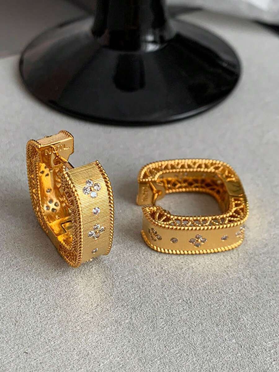 Square Industrial Design Women'S Gold-Color Earrings With Unique Design And Bold Style - Gold - View 1