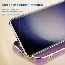 1 peça Capa de Telefone TPU com Suporte Duplo Eletroplado Roxo Compatível com Samsung S21/S21plus/S21 Ultra/S22/S22plus/S22 Ultra/S23/S23plus/S23 Ultra/S24/S24plus/S24 Ultra/S21fe/Note 20/Note20 Ultra, Unissex - Roxa - Ver 3