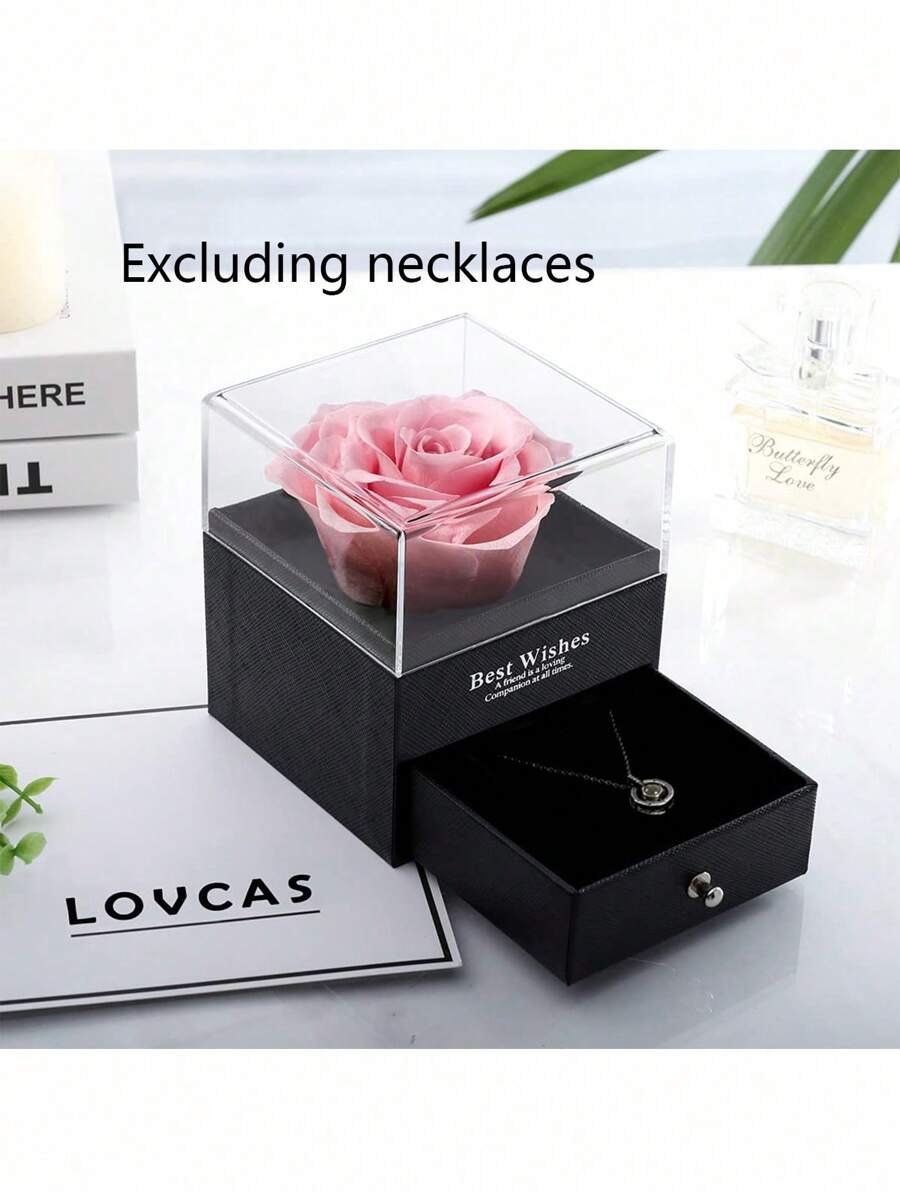 1PC Eternal Rose Gift Box Preserved Red Rose Necklace Box Forever Red Rose With Heart Necklace