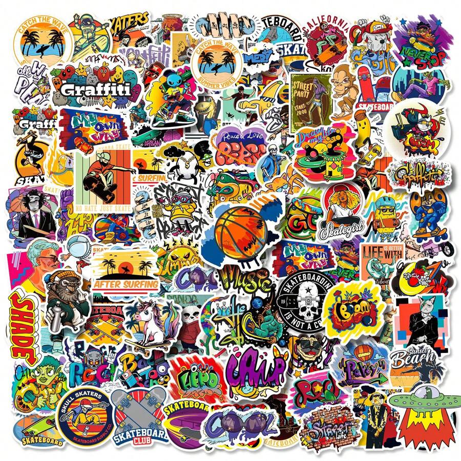 100 Stücke Cool Graffiti Aufkleber mit , Persönlichkeit Cartoon Aufkleber für Skateboard , Gepäck , Laptop , Helm ,