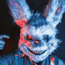 2 Máscaras Conejo Y Oso Sangriento Disfraz Pareja Halloween Máscara de Felpa Espeluznante de Halloween, Máscara de Cabeza de Animal Espeluznante, Disfraz de Terror para Fiesta de Juego, Casa Embrujada - un oso + un conejo - Ver 4
