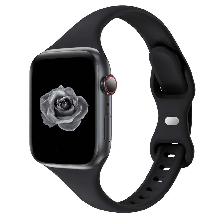 38mm 40mm 41mm 42mm 44mm 45mm 46mm 49mm Compatible With Apple Watch Bands, Compatible With Apple Watch Series Ultra/Ultra 2 10/9/8/7/6/5/4/3/2/1 SE, Women's Ultra-Thin Narrow Replacement Soft Silicone Sports Watch Strap - Black - View 1