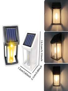 2入組白色室外太陽能壁燈,太陽能鎢絲燈光led庭院裝飾燈,壁掛燈led智慧控制壁燈帶室外防水太陽能板。適用於室外庭院、花園、人行道、走廊和其他裝飾照明。 - 白色 - 查看 2