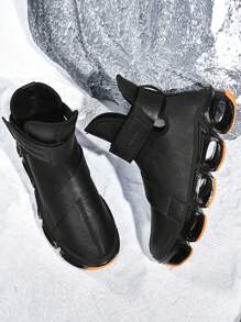 新款男式復古英式運動鞋,厚底設計,襯裡保暖靴,適合青少年 - 黑色 - 查看 5