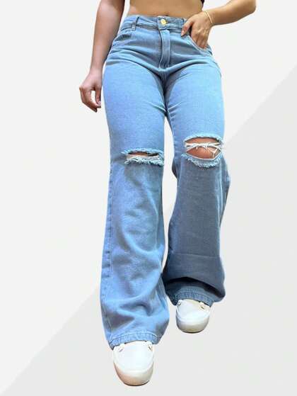 Wide leg Rasgada Perna Larga