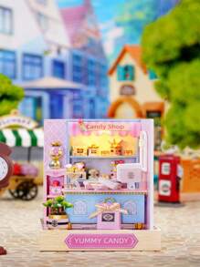 1pc Wooden Diy Mini Candy Store Building Block Model Creative Surprise Gift - Baby Pink - View 2