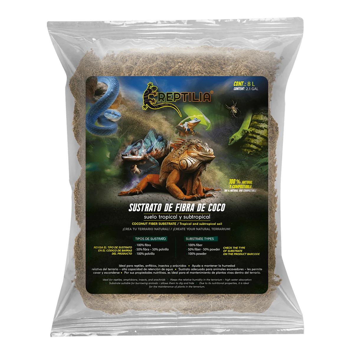 Reptilia Coconut Substrate 100% Powder, 100% Natural For Reptiles, Amphibians, Insects And Arachnids - Coffee Brown - View 1